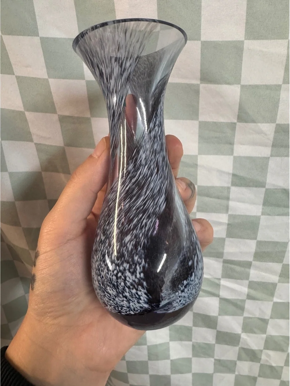 Caithness Glass Handcrafted Black and White Swirl Vase